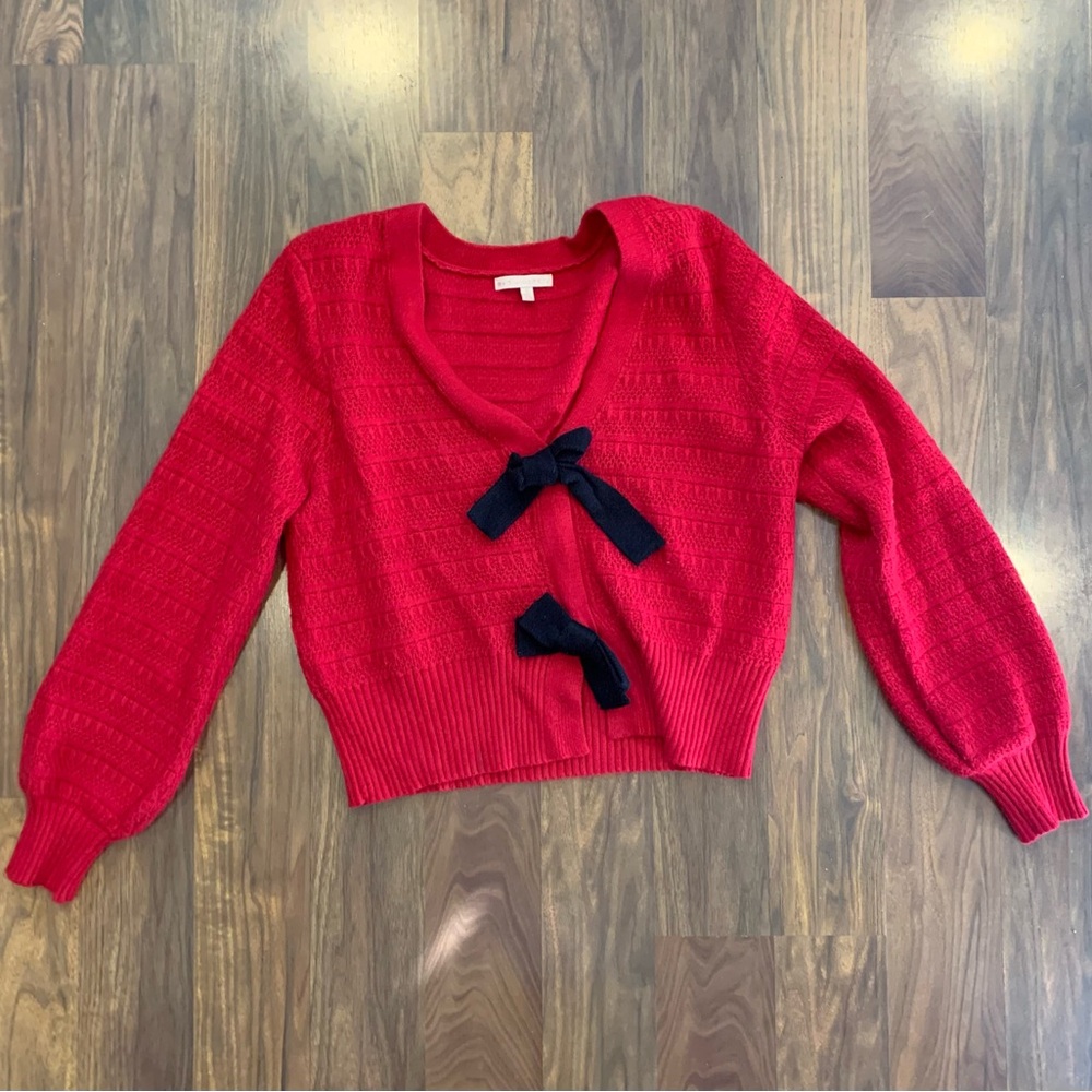 Elegant Red Cardigan with Bow Details